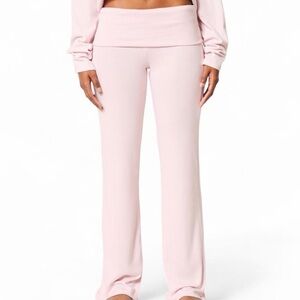 Hollister Pink Foldover Flare Pants S Soft Lounge Coquette Preppy Yoga Cozy Fit